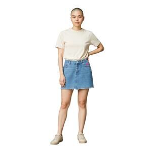 Forever 21 Barbie Graphic Denim Mini Skirt rhinestone sequin-embellished. SZ-M.